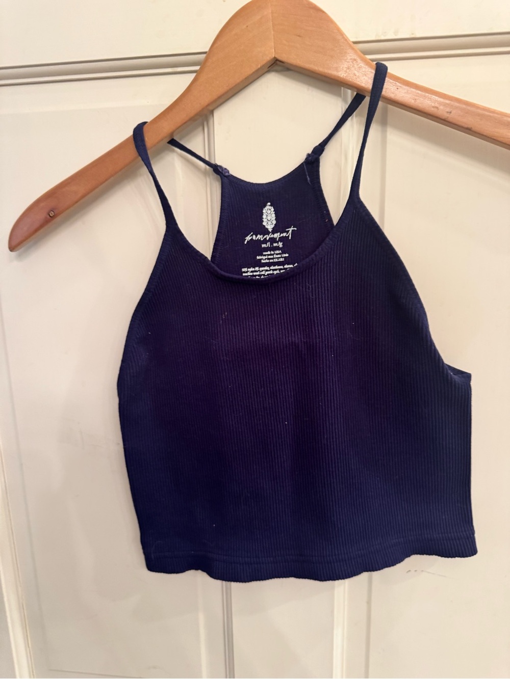 Free People Navy Ribbed Cropped Halter Tank